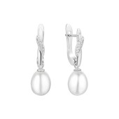 Cercei argint cu perle naturale albe si cristale DiAmanti SK26102EL_W-G